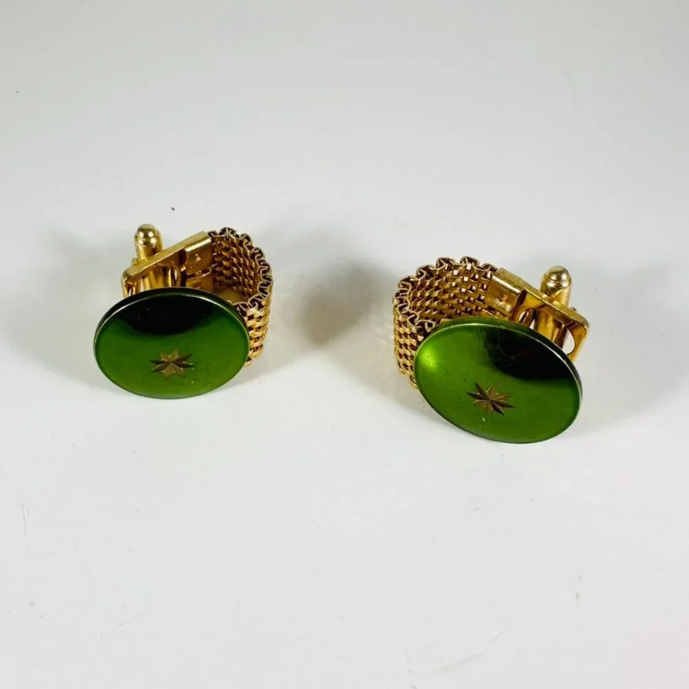 Amazing wrap around Green starburst cuff links 50s 60s atomic RARE